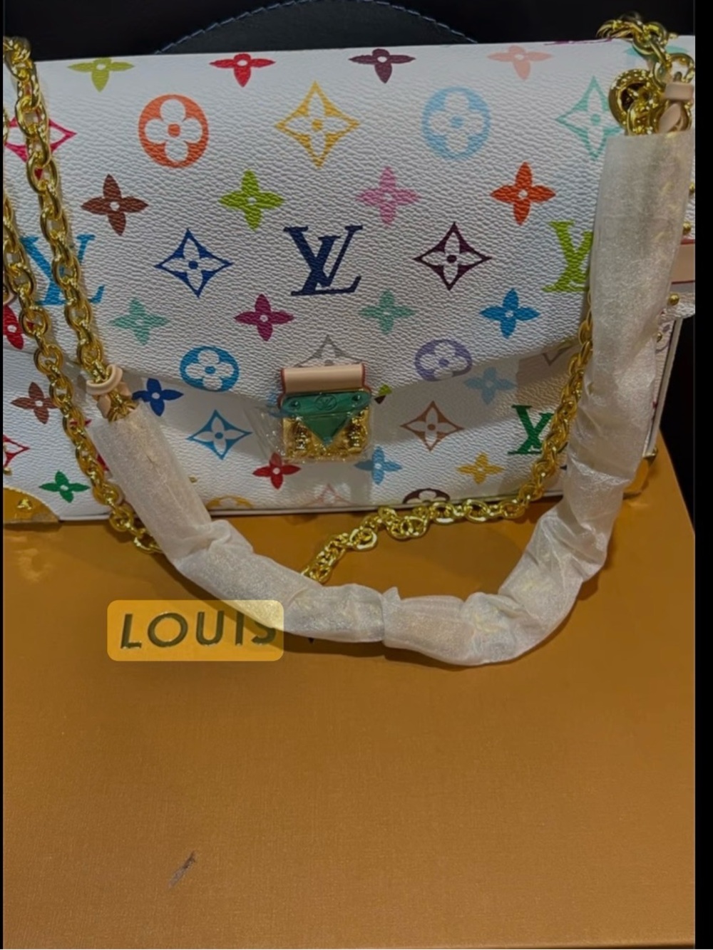 White Multicolor Monogram Chain Shoulder Bag